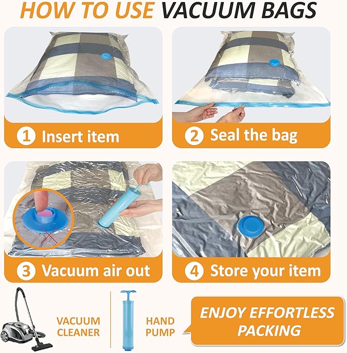 Cozy Essential Vacuum Storage Bags, 80% Compression Vacuum Seal Space Saver Plastic Packaging Bags for Clothes, Blankets, Pil