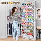 UVIAHOMI 20-30 Pairs Over the Door Shoe Organizer, Clear Pockets Hanging Shoe Storage for Closet, 10-Tier Door Shoes Rack, Ha