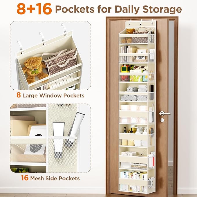Mefirt Over The Door Organizer, 8 Shelf Door Hanging Organizers with 8 Large Capacity Pockets, Back of Door Organizer Storage