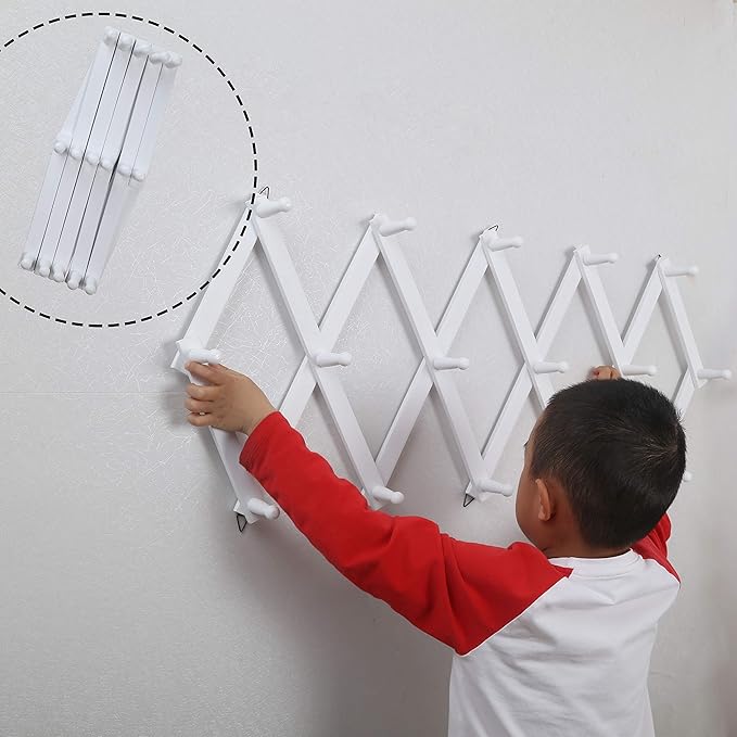 WEBI Accordion Wall Hanger,Expandable Wooden Coat Rack Wall Mounted,Accordion Hat Rack for Wall Rack for Hats,Caps,16 Peg Hoo
