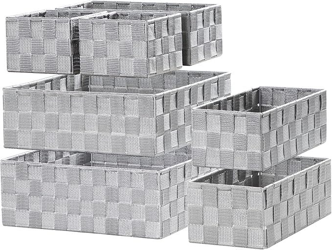 Posprica Small Baskets for Organizing(7 Set) Woven Storage for Shelves, Bathroom, Decorative Closet Organizer, Dresser Bins, 