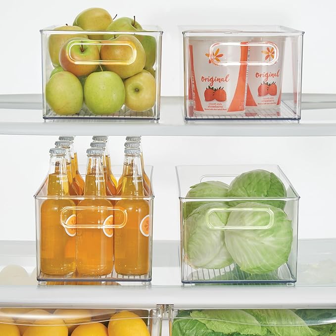 iDesign Kitchen Binz BPA-Free Plastic Deep Stackable Organizer with Handles - 8" x 6" x 14.5", Clear