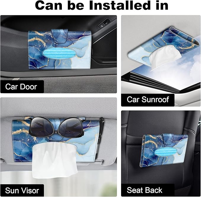 CaseBot Car Visor Tissue Holder, Sun Visor Napkin Holder, Mask Holder, PU Leather Backseat Tissue Box for Truck SUV, Ocean Marble