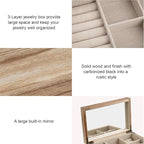 Meangood Jewelry Box Organizer for Women, 3 Layer Large Jewelry Storage Case, Rustic Wooden Jewelry Box with Mirror & Ring Tr