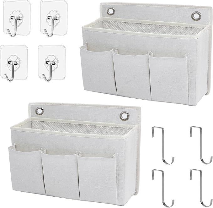 2-Pack Wall Hanging Organizer Bag/Hanging Baskets with Large Mesh Compartment & 3 Pockets，Over the Door Organizer Space Savin