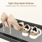 SAYZH Expandable Shoe Rack for Closet, Adjustable Metal Shoe Organizer with Sturdy Mesh Shelves for Boots & Heels, Stackable 