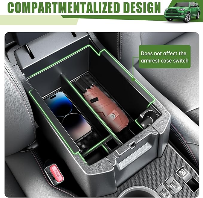 Center Console Organizer for 2010-2024 Toyota 4Runner Insert Armrest Box Storage Tray for 4 Runner Interior Accessories(Center Console Armrest Box/Fit 10-24)