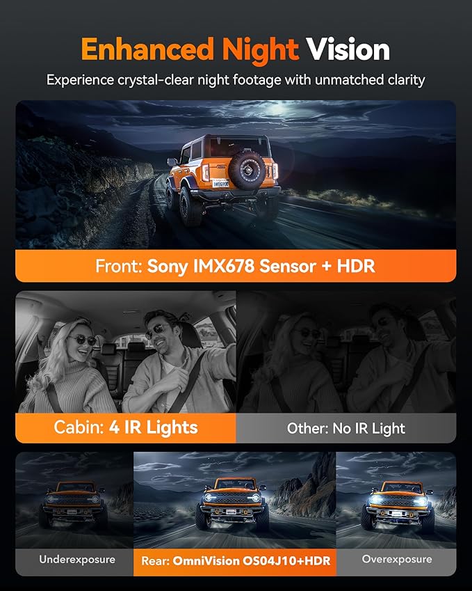 WOLFBOX G900 Tripro Cabin Version 3 Channel 4K Rear View Mirror Camera,8MP STARVIS IMX678 Night Vision,4K+1080P+2.5K Front In