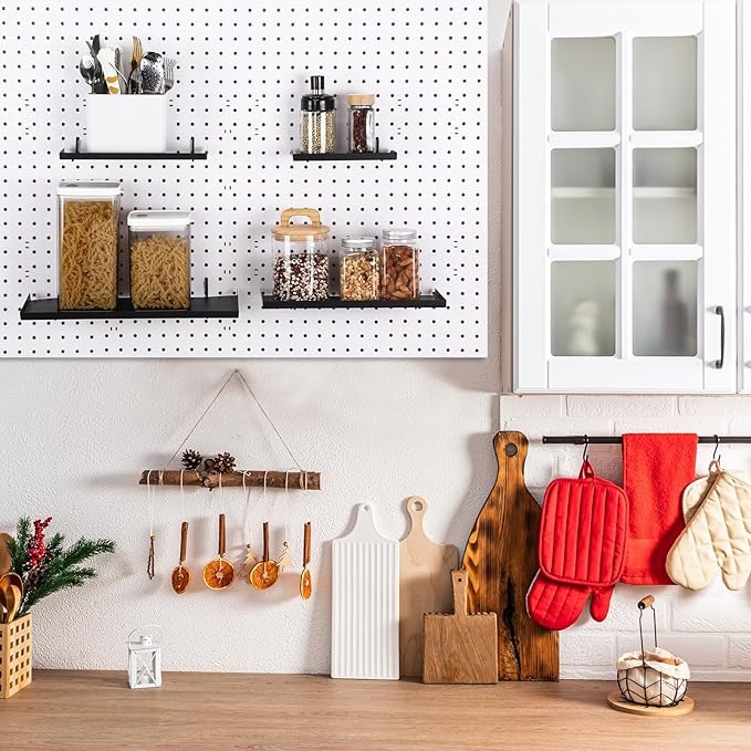 Lineshading 4 Pcs Pegboard Shelves, 7X 3'', 10 x 4'', 12 x 5 Inch, 14 x 6 Inch Metal Shelf Brackets Pegboard Tray Accessories