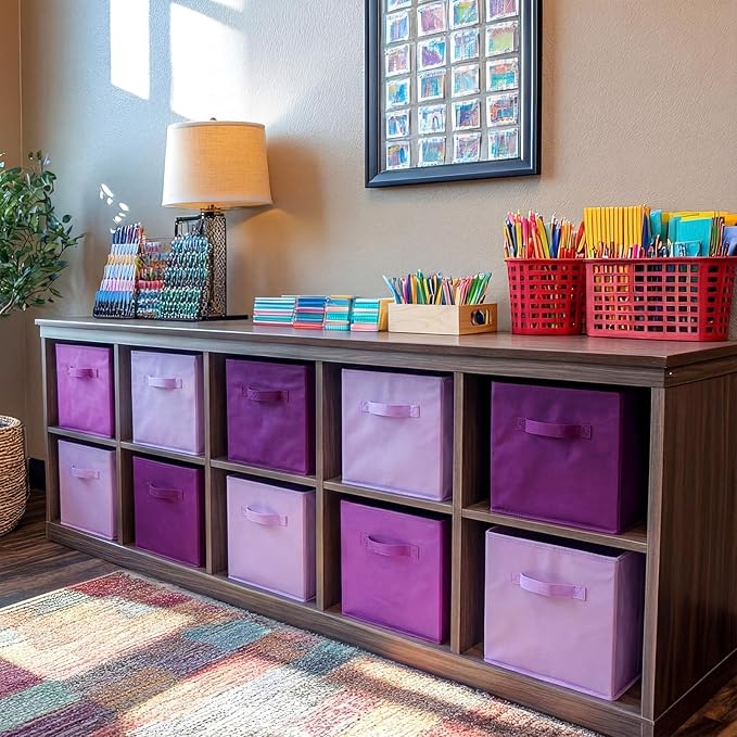 Karenhi 11" x 10.5" x 10.5" Purple Storage Cube, 6 Pack Fabric Cube Storage Bins Organizer Box, Collapsible Baskets with Hand