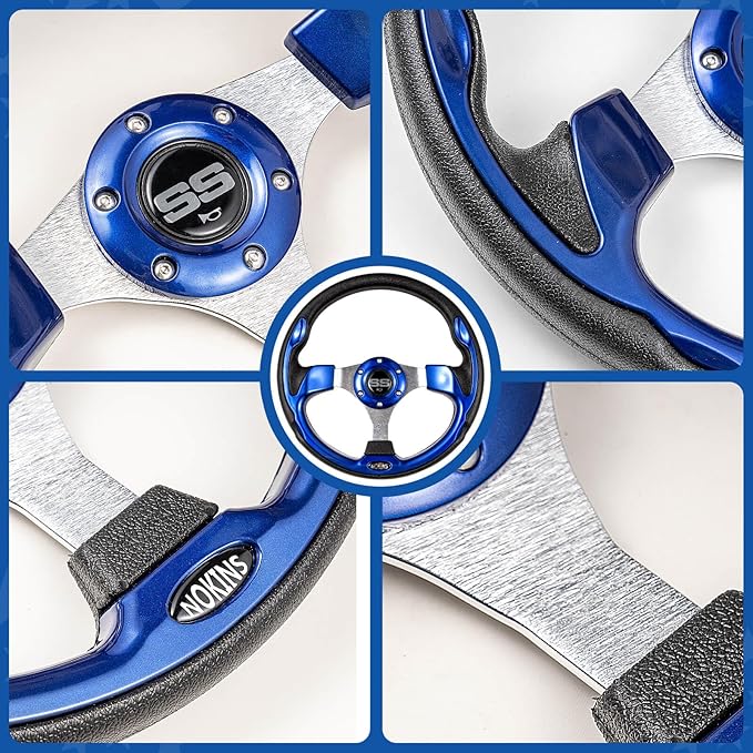 NOKINS 12.5" Universal Golf Cart Steering Wheel, Fit EZGO TXT/RXV/Club Car DS/Precedent/Yamaha, Most Golf Carts (Blue)