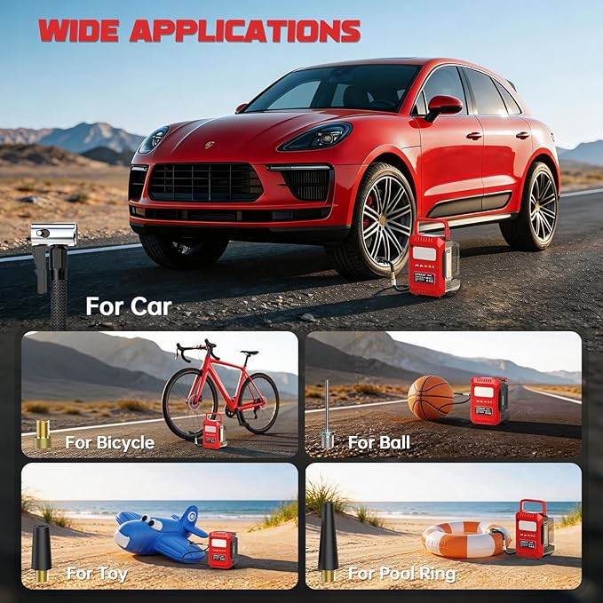 5X Faster Tire Inflator Portable Air Compressor, 160PSI Cordless Air Pump Compatible with Milwaukee 18V Battery with Digital Pressure Gauge, LED Light, Deflator & Auto Shut-Off for Car, Bicycle, Truck