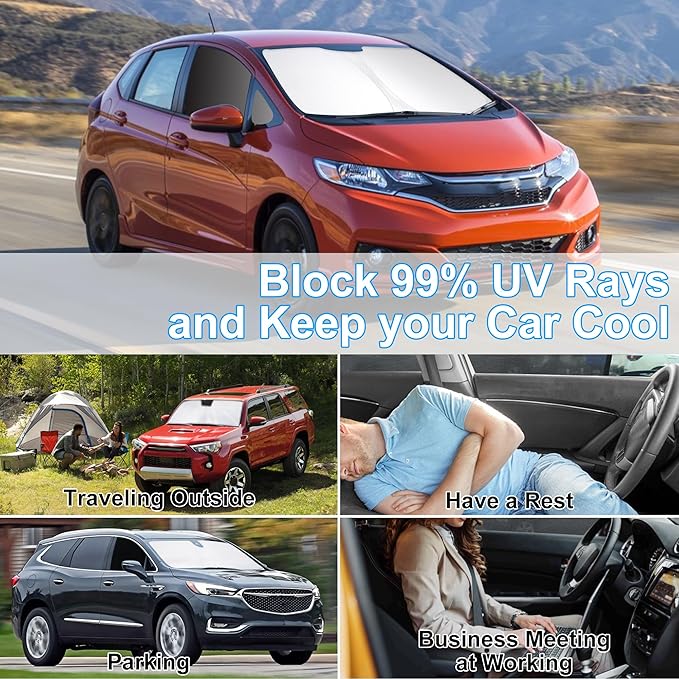 3PCS Car Window Shades Front Windshield Sun Shade Foldable Window Shade Custom Fit for 2015-2020 2016+Honda Fit Accessories Car Shades for Front Windows Anti-UV Rays Block Heat