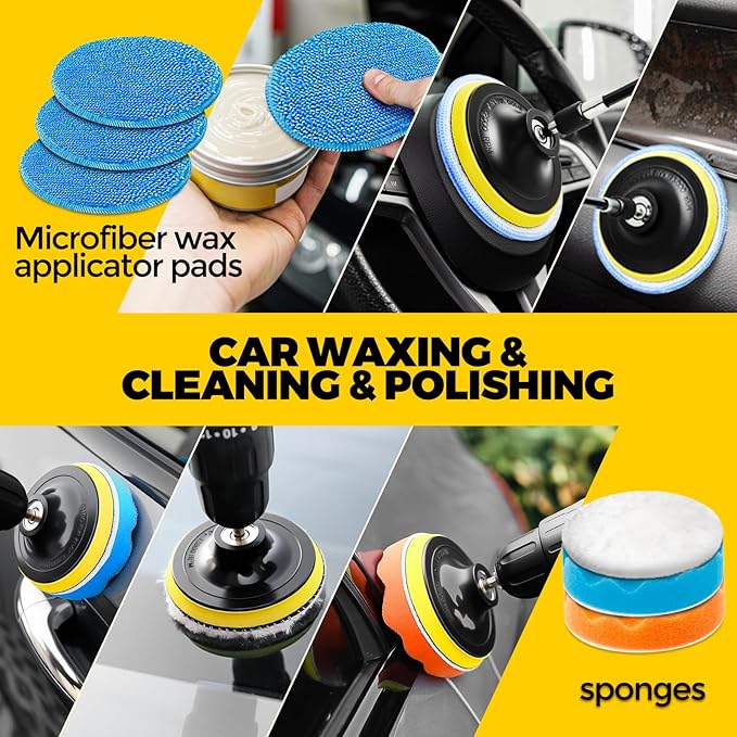 Holikme 22Pack Drill Brush Attachments Set, Scrub Pads & Sponge, Buffing Pads, Power Scrubber Brush, Car Polishing Pad Kit,Wa