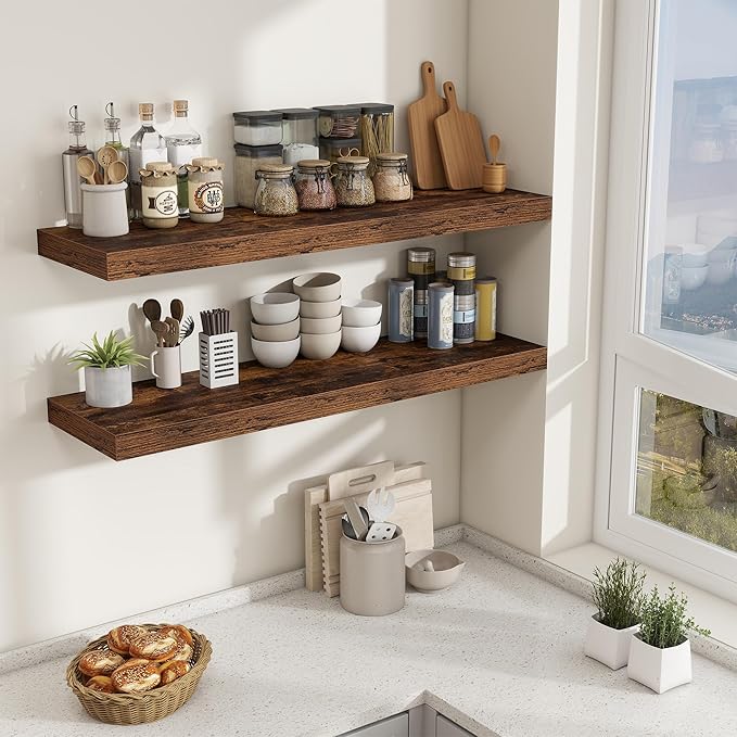 48 Inch Floating Shelves for Wall - 12 Inch Deep Fireplace Mantel Shelf - Wood Floating Shelf for Wall - Large Storage Shelve