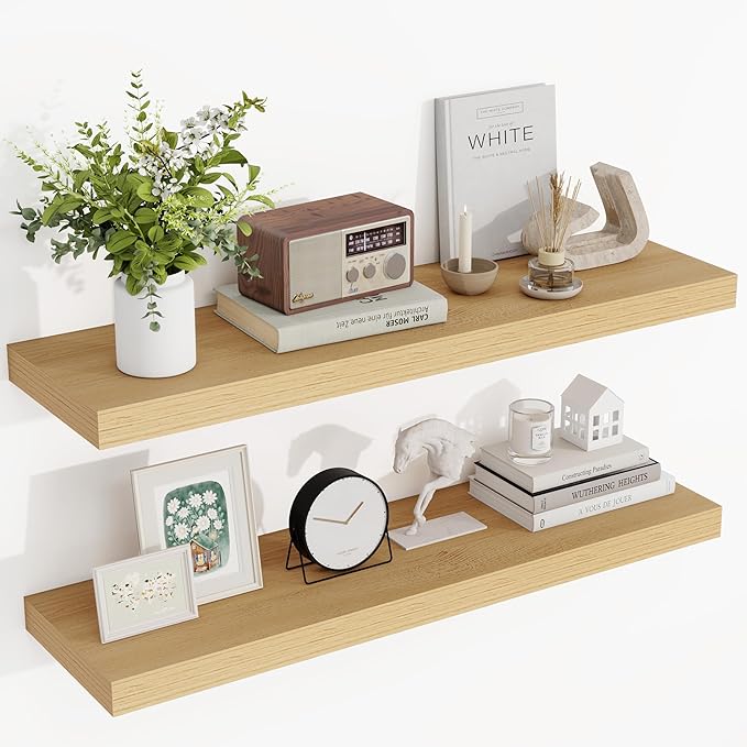 36 Inch Floating Shelves, 3D Textured Wood Grain, 36"x9.25"x1.5" Inch Deep Floating Shelves for Wall, Wooden Shelves for Bath