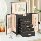 AKOZLIN 6-Tier Jewelry Box Lockable Leather Jewelry Storage Case with 5 Drawers for Women Girls Ring Necklace Earring Bracele