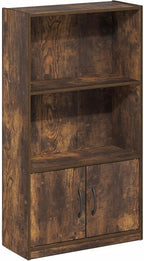 Furinno Gruen Book Shelf, 3-Tier Bookshelf, Bookcase with Open Shelf and Doors Storage Cabinet, 9.3 x 21.8 x 39.5, for Organi