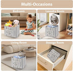 Storage Basket Boho Fabric Large Collapsible Floral Laundry Nursery Hamper Portable Folding Storage for Clothes Toys (Vine-Bl
