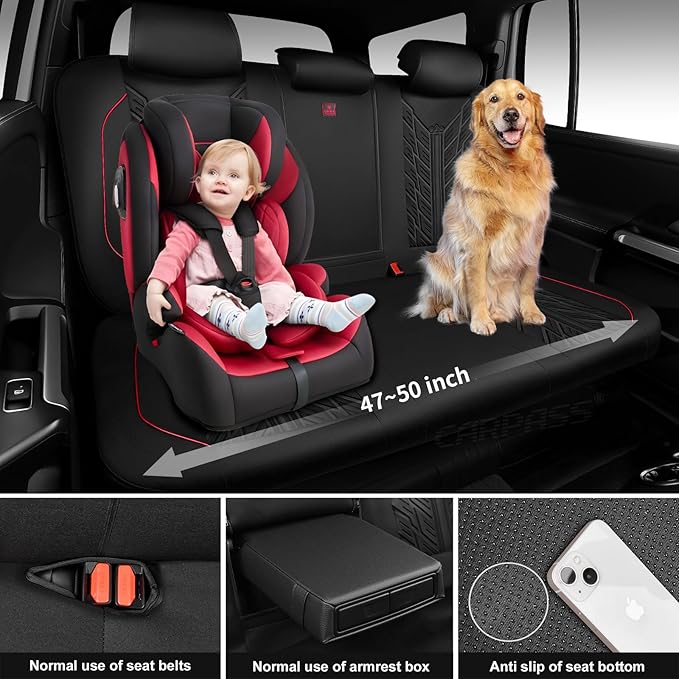 CAR PASS Waterproof Car Seat Covers Full Set,Neoprene Car Seat Covers 5 Seats,3D Tyre Embossed Wetsuit Seat Covers All-Weathe