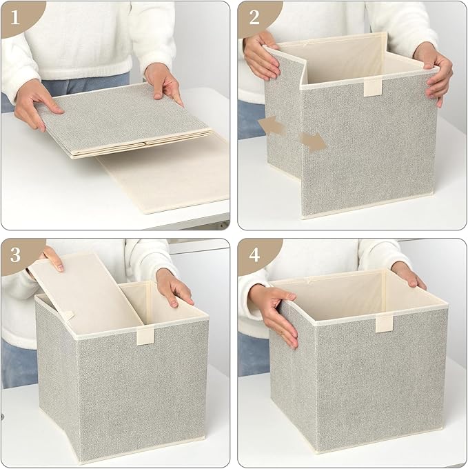 Storage Baskets, 11.8-Inch Woven Fabric Bins, Storage Cubes with Reinforced Handles, Organizer Bins for Closet Shelves, Folda
