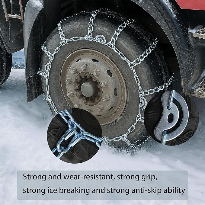 Snow Chains, Thickened and Wear-Resistant High Carbon Steel Anti Slip Tire Chain for Light Truck, Pickups, and SUVs, Qick Eas