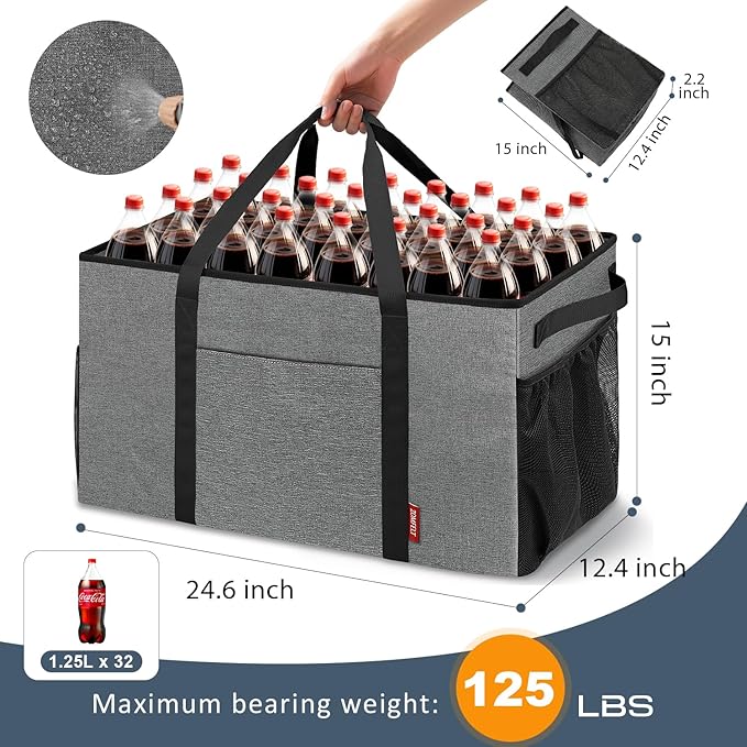ZOMFELT 75L Standing Extra Large Utility Tote Bag with Removable Dividers&4-sided Reinforced, Reusable Grocery Shopping Bags