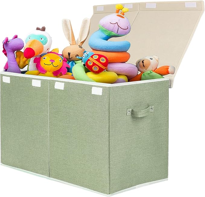 popoly Large Toy Box Chest with Lid, Collapsible Sturdy Toy Bin Storage Organizer Boxes Baskets for Kids, Boys, Girls, Nurser
