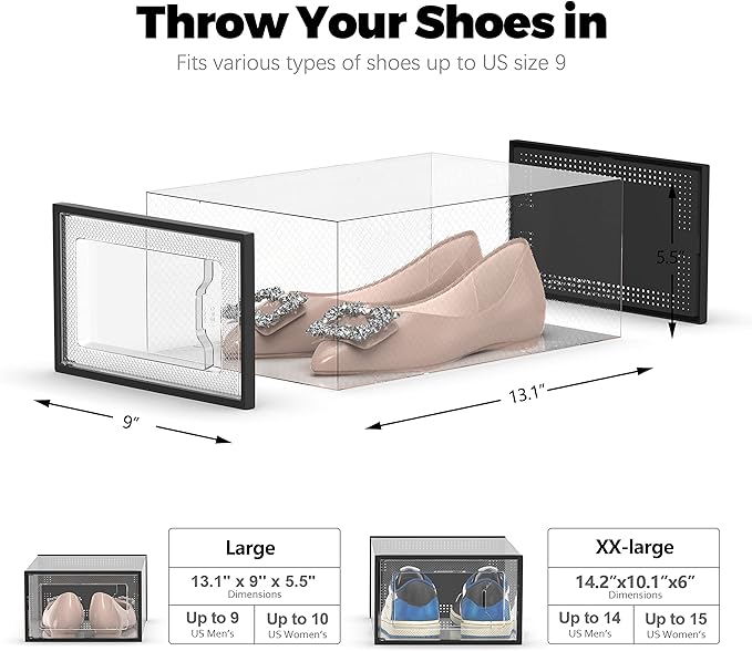SEE SPRING 12 Pack Shoe Storage Box, Clear Plastic Stackable Shoe Organizer for Closet, Space Saving Shoe Rack for Entryway S