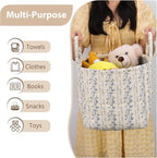 Storage Basket Boho Fabric Large Collapsible Floral Laundry Nursery Hamper Portable Folding Storage for Clothes Toys (Vine-Bl