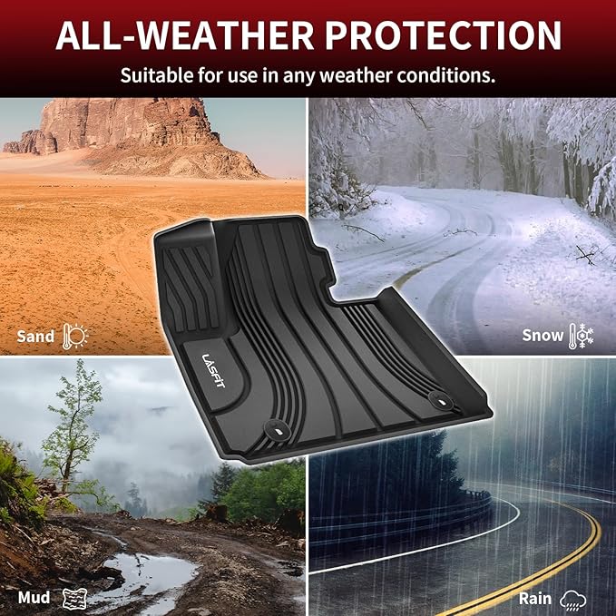 LASFIT Floor Mats for Hyundai Santa Fe Hybrid PHEV 2021 2022 2023 (Only Fit Hybrid & PHEV, Not Fit Gas) All Weather TPE Custom Fit Car Floor Liners 1st & 2nd Row Mats Accessoires, Black