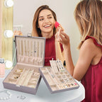 ProCase Jewelry Box for Women, 2 Layers Large Leather Jewelry Organizer Storage Case with Removable Pad for Earrings -Pearliz