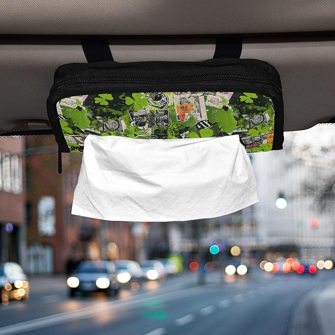 Car Tissue Holder Car Visor Organizer Tissue Box Holder for Car Sun Visor Organizer with Car Vehicle Accessories Essentials Interior for Women Men Black Collage Pieces St.Patrick
