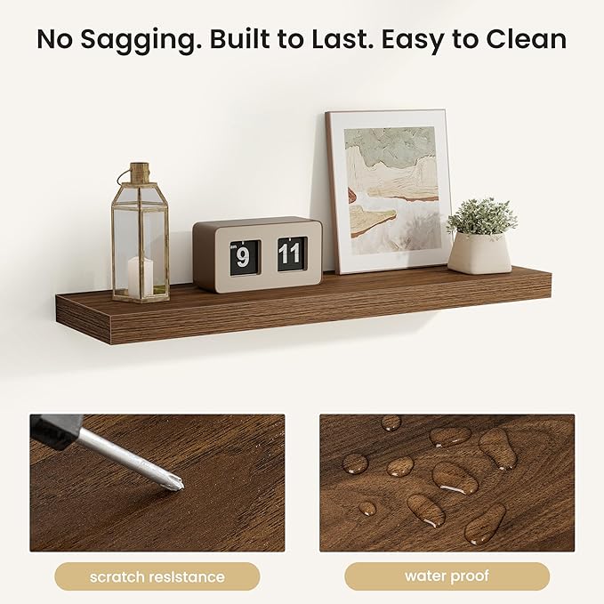 Fun Memories Rustic Wood Floating Shelves for Wall, Space-Saving Wall Mounted Shelves for Bathroom, Bedroom, Living Room and 