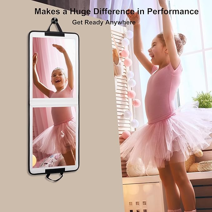 LPHUMEX White Foldable Full Length Mirror for Dance Bag, 33x13 Inch Portable Folding Body Mirror for Dance Travel Wedding Gol