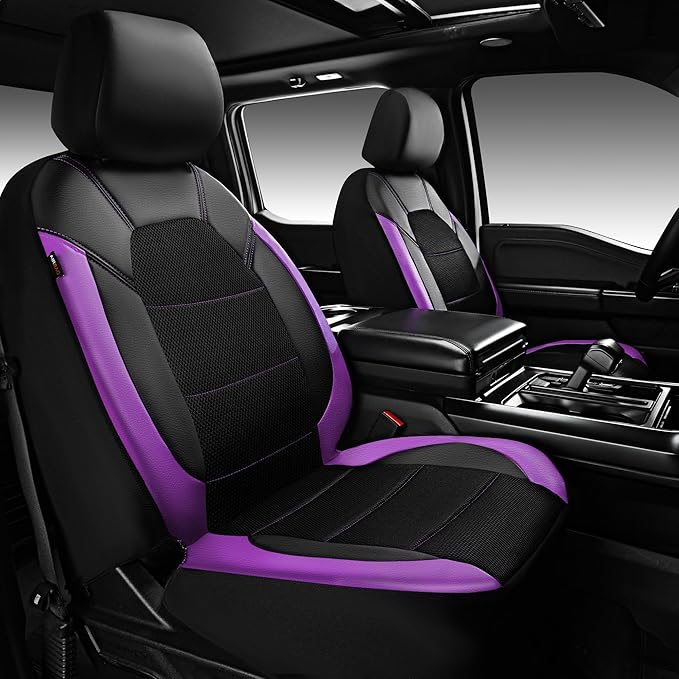CAR PASS Leather Car Seat Covers Front Seats only, with Air Mesh Front Seat Covers Breathable, Cool Automotive Seat Covers 2 