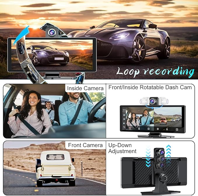 Carplay Screen for Car,10.26" HD Car Stereo for Apple Carplay & Android Auto -with Rotatable 4K Dash Cam & HD Backup Camera, 