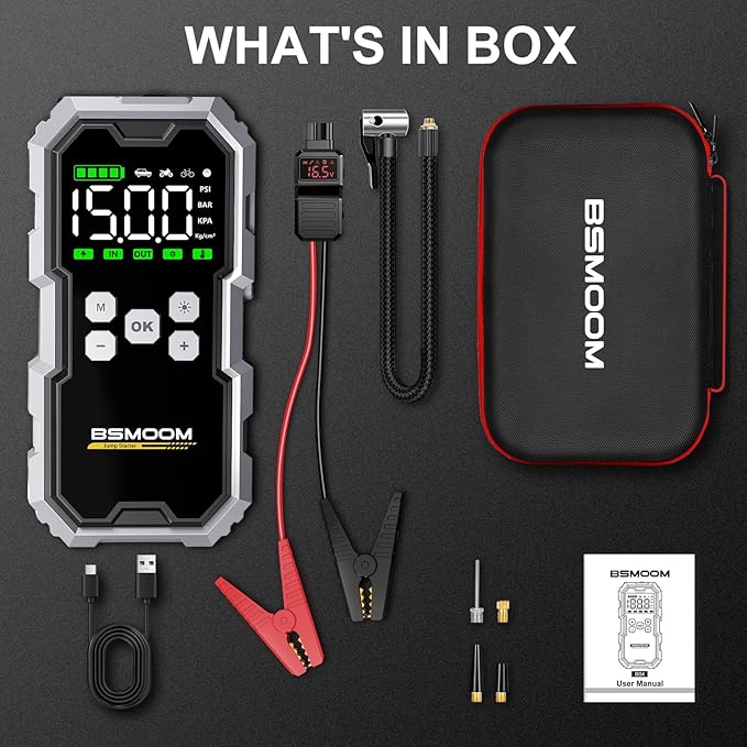 Jump Starter with Air Compressor, 6000A Jump Starter Battery Pack (All Gas/10L Diesel), 150PSI 12V Jump Box Car Battery