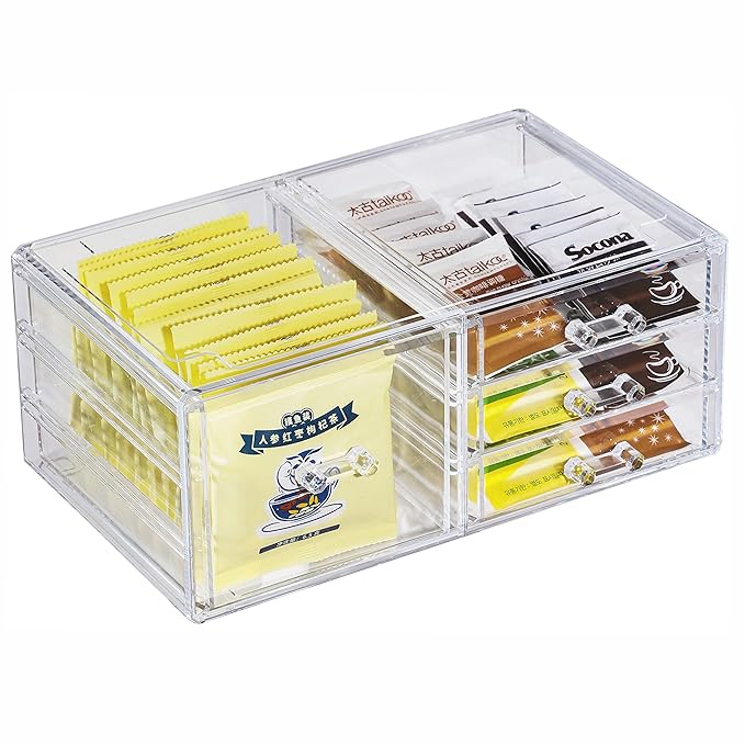 Cq acrylic Clear Stackable Storage Bins,Plastic Medicine Storage Organizer and Small Drawer Organizer with 4 Drawers for Make