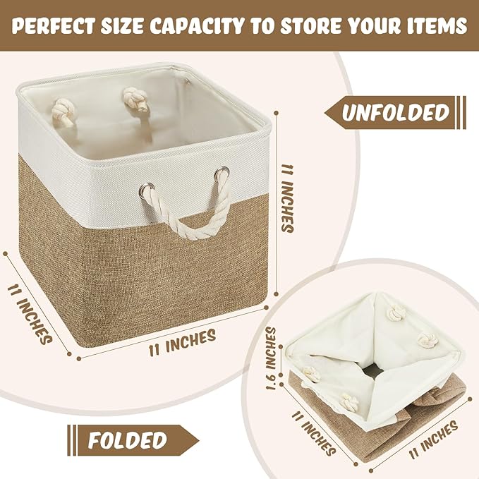 Geiserailie 6 Pcs 11 x 11 Inch Cube Storage Bins Fabric Storage Organizer Bins Foldable Cube Baskets with Sturdy Carry Handle