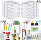 8PCS Pegboard Wall Organizer Panels, White Pegboard Wall Mount for Craft Room, Garage, Kitchen, Living Room, Bathroom, and St