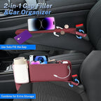 Car Seat Gap Filler Organizer 2 Pack, Car Seat Organizer with Cup Holders, 3-in-1 Removable Auto Organizer for Women, Universal Fit SUV Truck Fill The Gap Between Seats & Console (Red)