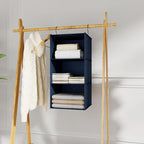 Hanging Closet Organizer - 3-Shelf, Easy Mount Foldable Wardrobe Storage Shelves for Clothes, Handbags, Shoes & Accessories -