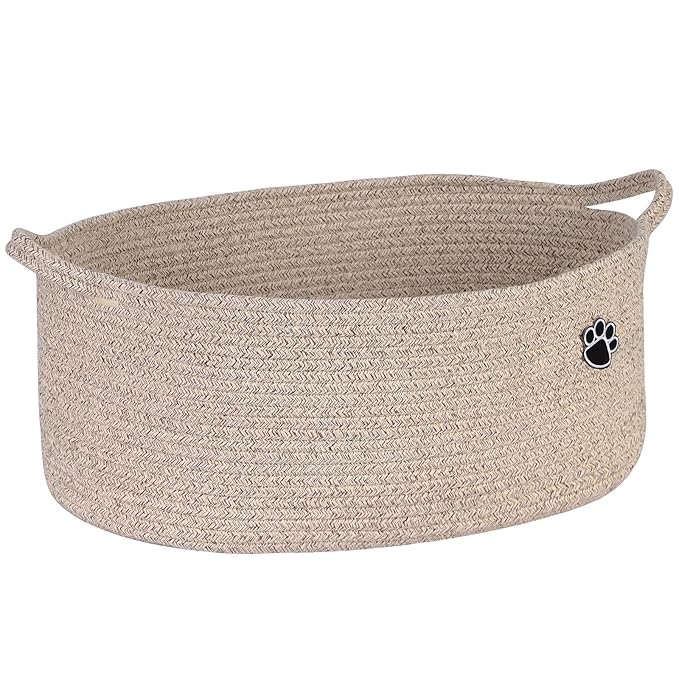 Optish Dog Toy Basket, Toy Box and Bin for Dog Cat Storage, 19.7" X 11" X 7.9" (30L) Large Woven Rope Basket for Blanket Stor