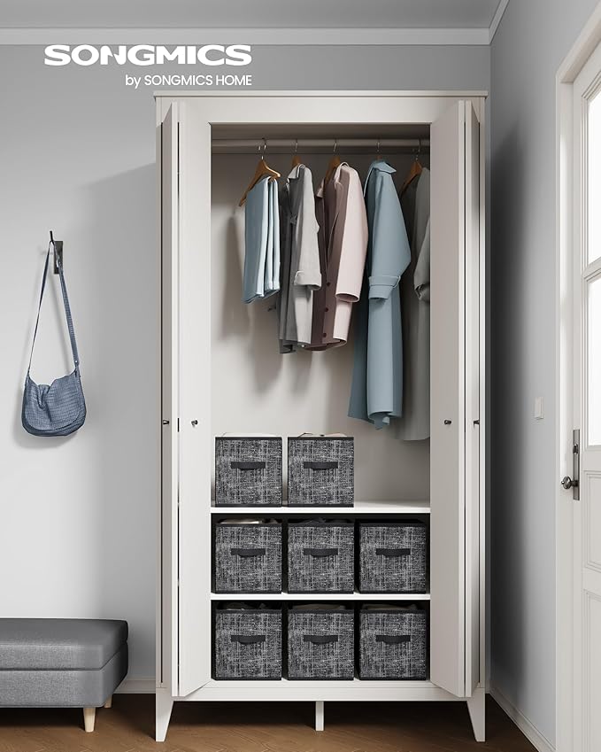 SONGMICS Storage Cubes, 10.2 x 10.2 x 11 Inches Non-Woven Fabric Bins with Double Handles, Set of 8, Closet Organizers for Sh
