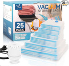 Vacuum Storage Bags with Electric Air Pump, 25 Pack Compression Bag, Space Saving Vacuum Sealer Bags for Clothes, Blanket, Du