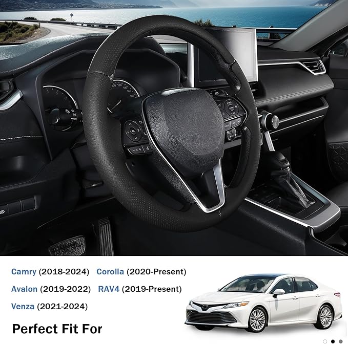 Fit for Toyota Steering Wheel Cover, Car Steering Wheel Cover for Toyota Corolla(2020-2026) Rav4(2019-2025) Camry(2018-2024) Venza(2021-2024) Avalon(2019-2022) Accessories (Perforated Black)
