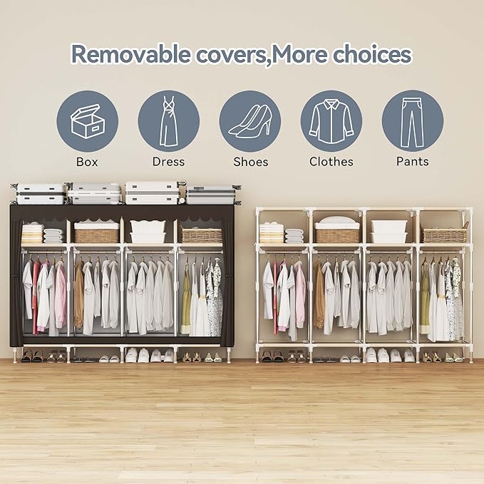 Portable Wardrobe Closet Durable and Easy to Assemble Heavy Duty Clothes Rack with Non-Woven Cover Fabric Best for Bedroom an