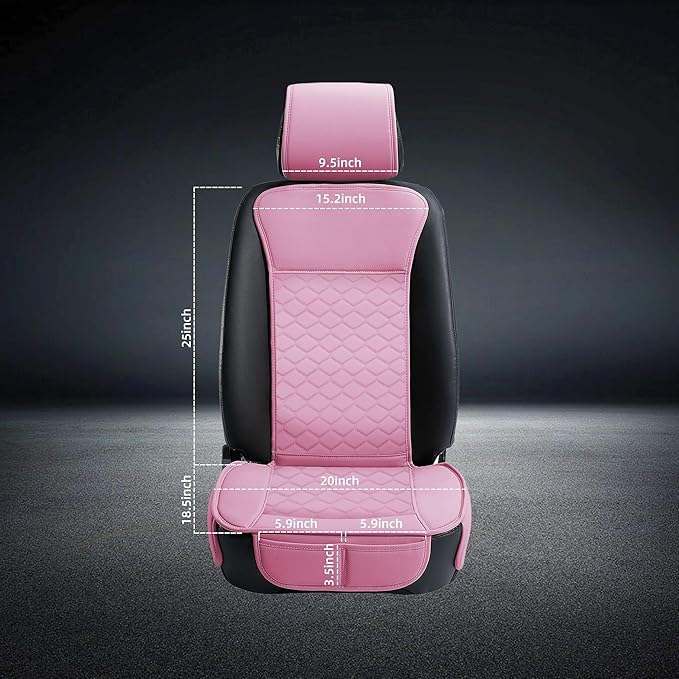 Elantrip 2PCS Front Car Seat Covers Pink Leather Auto for Women Airbag Compatible Diamond Pattern PU Seat Cover Universal Fit