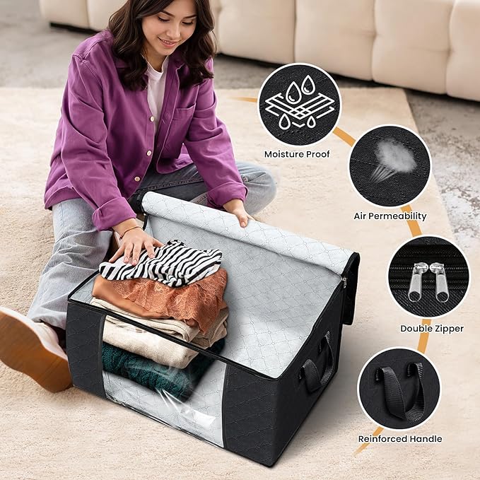 Fab totes Storage Bags,Clothes Blanket Storage Bins Foldable Closet Organizers with Reinforced Handle for Home Dorm Storage a